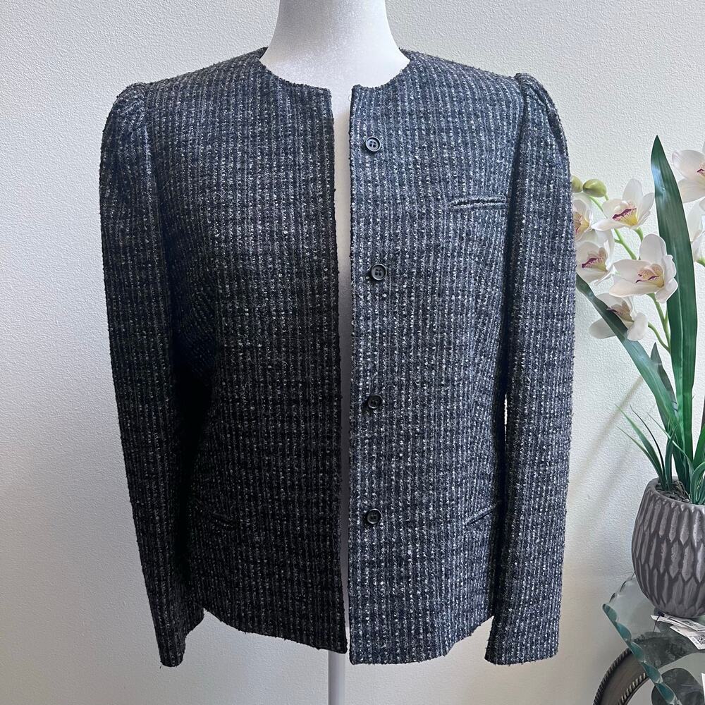 Vintage Augustus Wool Tweed Black & Gray Blazer Jacket Women's Size 14 Old Money